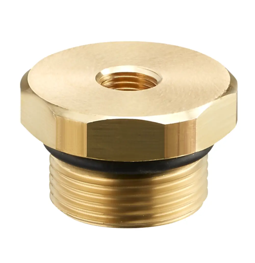 Brass stopfen mit einem gewindebasierten Anschluss, zu finden in Wärmeverbrauchsmessgeräten. Geeignet für Oventrop Produkte bis Baujahr 2015.